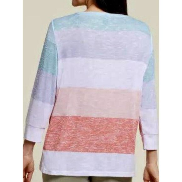 TRIBAL Knit Hatchi Top Women's XL Pastel 3/4 Sleeves Stripe Coastal Beachy Bold - Picture 2 of 7